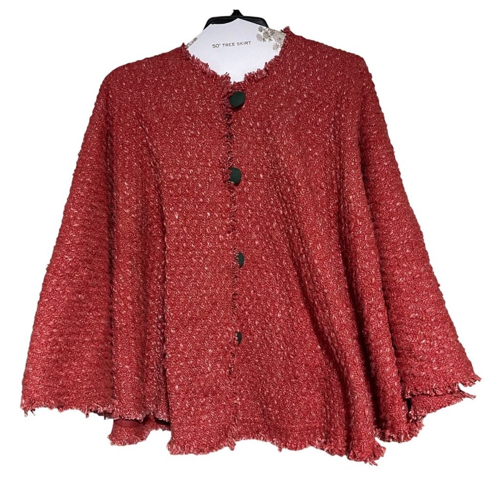 Shabby Chic Red 50" Tree Skirt With Button Closure Textured Fabric Christmas